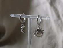 Load image into Gallery viewer, Mini Silver Sun and Moon Earrings