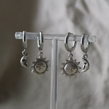 Load image into Gallery viewer, Mini Silver Sun and Moon Earrings
