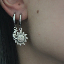 Load image into Gallery viewer, Mini Silver Sun and Moon Earrings
